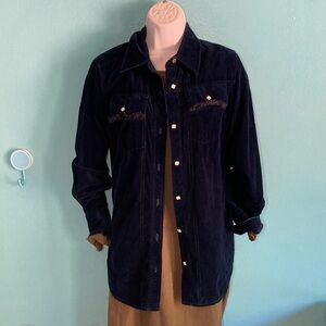 Trademark Womens Size 6 Dark Blue Corduroy Long Sleeve Button Front Shirt Top